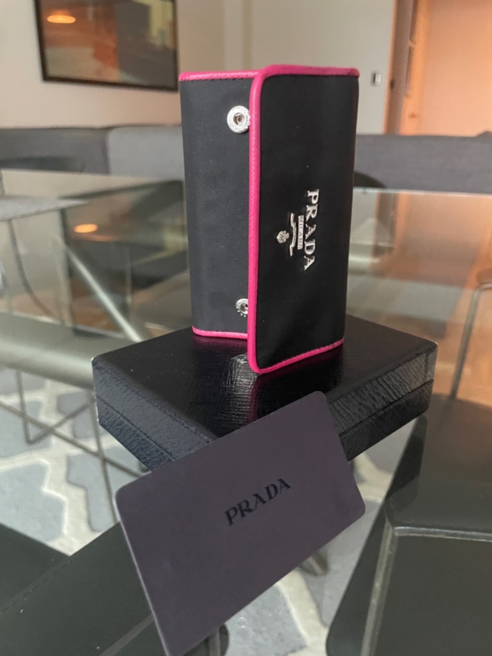 Prada Black Key Case with Fuchsia Trim with Box and authenticity Cards - Picture 2 of 5
